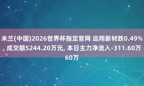 米兰(中国)2026世界杯指定官网 远翔新材跌0.49%, 成交额5244.20万元, 本日主力净流入-311.60万