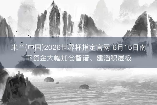 米兰(中国)2026世界杯指定官网 6月15日南下资金大幅加仓智谱、建滔积层板