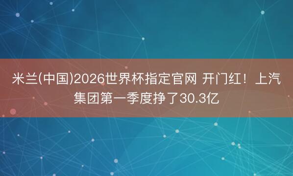米兰(中国)2026世界杯指定官网 开门红!上汽集团第一季度挣了30.3亿